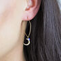 Hammered Crescent Moon And Blue Bead Long Hoop Earrings, thumbnail 1 of 6
