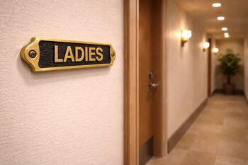 Classic Brass Ladies Toilet Door Plaque With Black Finish, 4 of 5