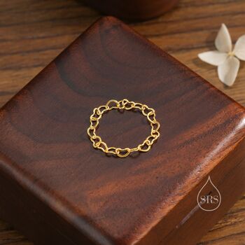 Sterling Silver Heart Link Chain Ring, 6 of 10