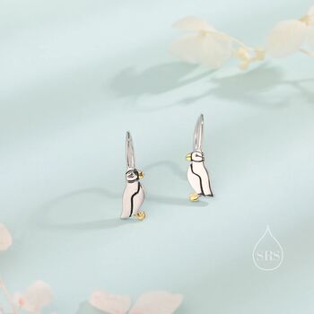 Sterling Silver Puffin Bird Hook Earrings, 3 of 10