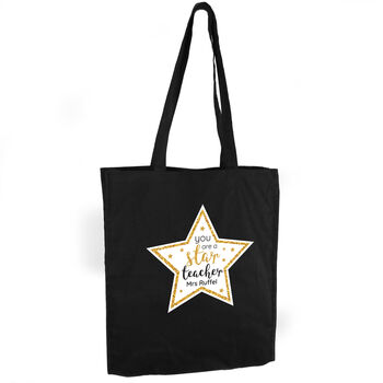 Personalised Star Teacher Black Cotton Bag, 4 of 4