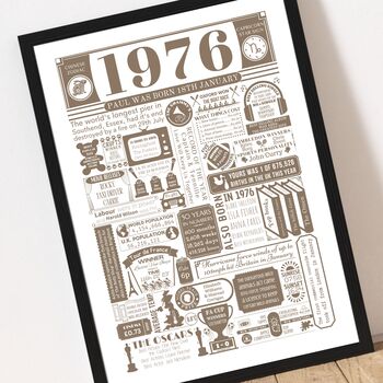 Personalised 50th Birthday Print: 1976 Year Gift, 4 of 8