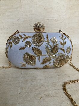 Off White Silk Oval Clutch Bag, 3 of 10