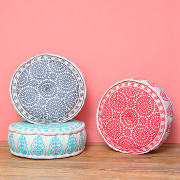 Nomad Embroidered Pouf Turquoise, 2 of 2