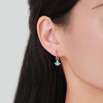 Sterling Silver Enamel Ivy Leaf Huggie Hoop Earrings, 5 of 10