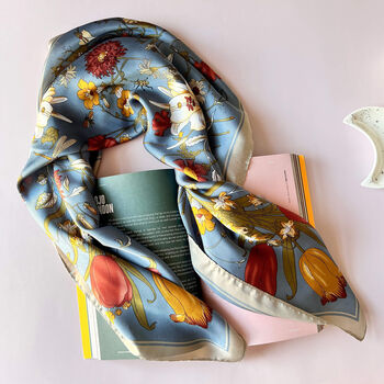 Blue Floral And Butterflies Silky Scarf, 2 of 8