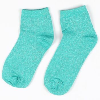 Women's Glitter Anklet Socks Turquoise, 2 of 5
