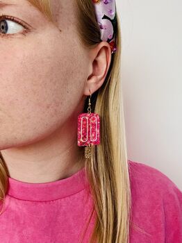 Pink Ice Lolly Glitter Statement Earrings / Summer Treat Jewellery Pink Popsicle Statement / 90s Summer Aesthetic Playful Kitsch Accessory, 2 of 5