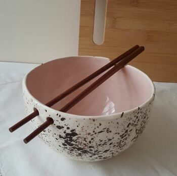 Handmade Speckled Pink Noodle Bowl With Chopsticks, 9 of 11