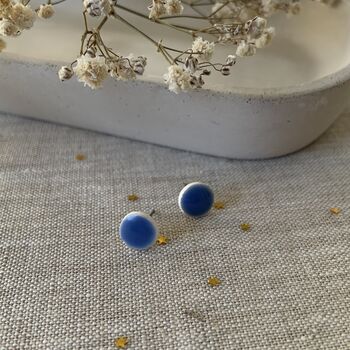 Handmade Blue Ceramic Dot Stud Earrings, 3 of 6
