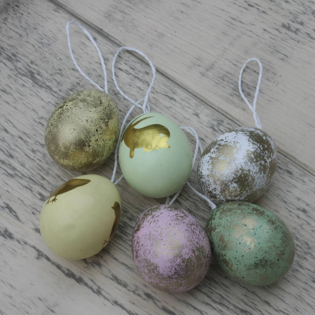 Set Of Six Easter Egg Hanging Decorations By Ella James