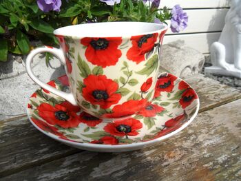 Large Cup And Saucer In Vibrant Red Poppy Design, 5 of 8