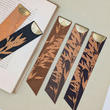 Personalised Bamboo Print Leather And Brass Bookmark, 2 of 7