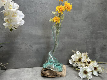 Compact 25cm Molten Glass On Wood Root Vase – Fluted Display, 12 of 12
