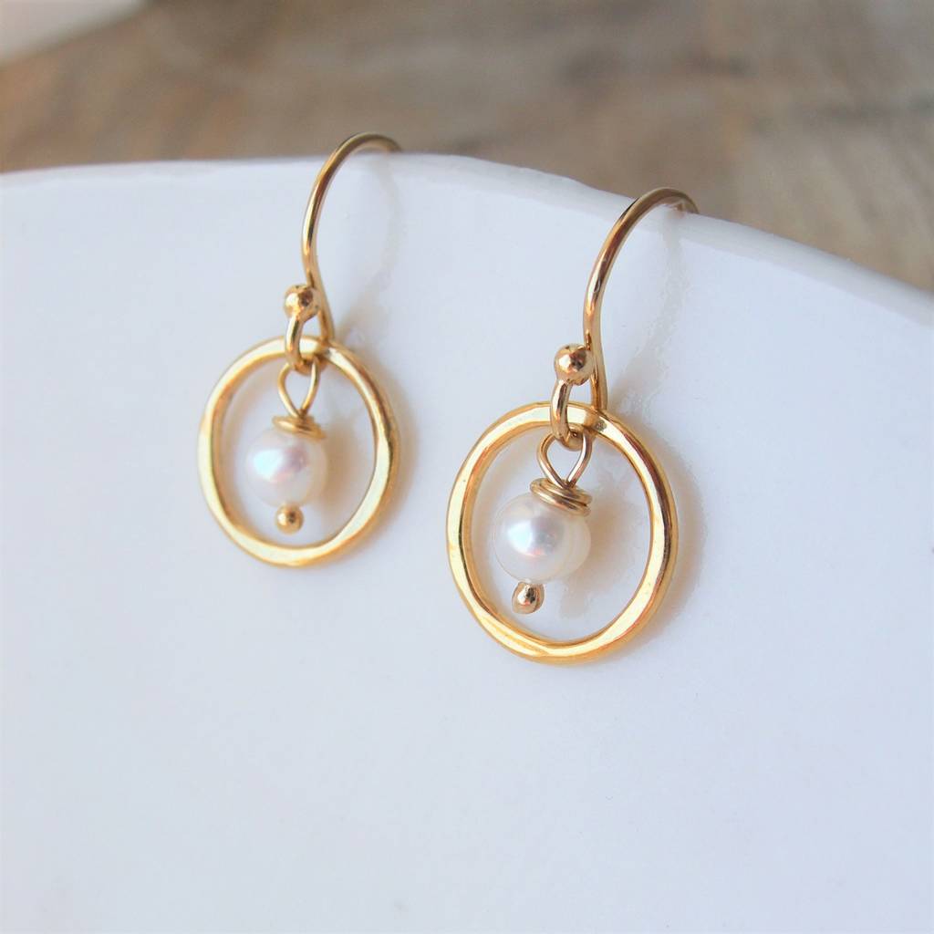 Pearl Rolled Gold Circle Earrings, 1 of 6