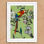 Parrot Floral Green Vintage Style Art Print, thumbnail 4 of 6