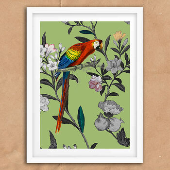 Parrot Floral Green Vintage Style Art Print, 4 of 6