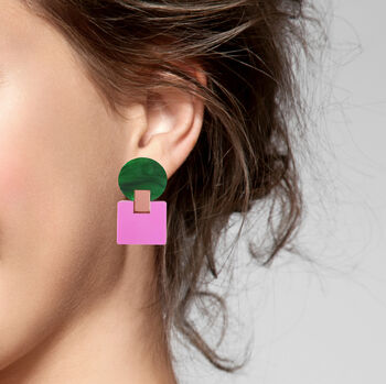 Geometric Retro Green And Purple Acrylic Earrings, 2 of 5