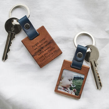 Personalised Wooden Photo Keyring With Leather Strap, 3 of 4