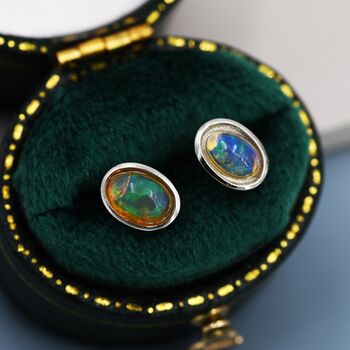 Genuine Ethiopian Opal Stone Oval Stud Earrings, 5 of 12