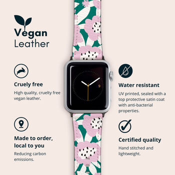Pink And Green Flowers Vegan Leather Apple Watch Band, 2 of 6