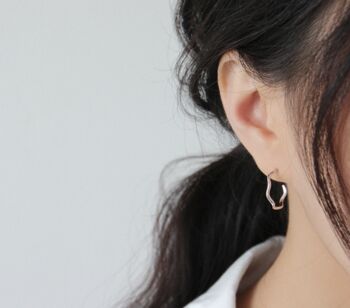 Sterling Silver Wavy Open Hoop Stud Earrings, 2 of 6