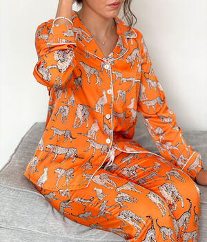 Women's Orange Cheetah Print Pyjamas, 3 of 8