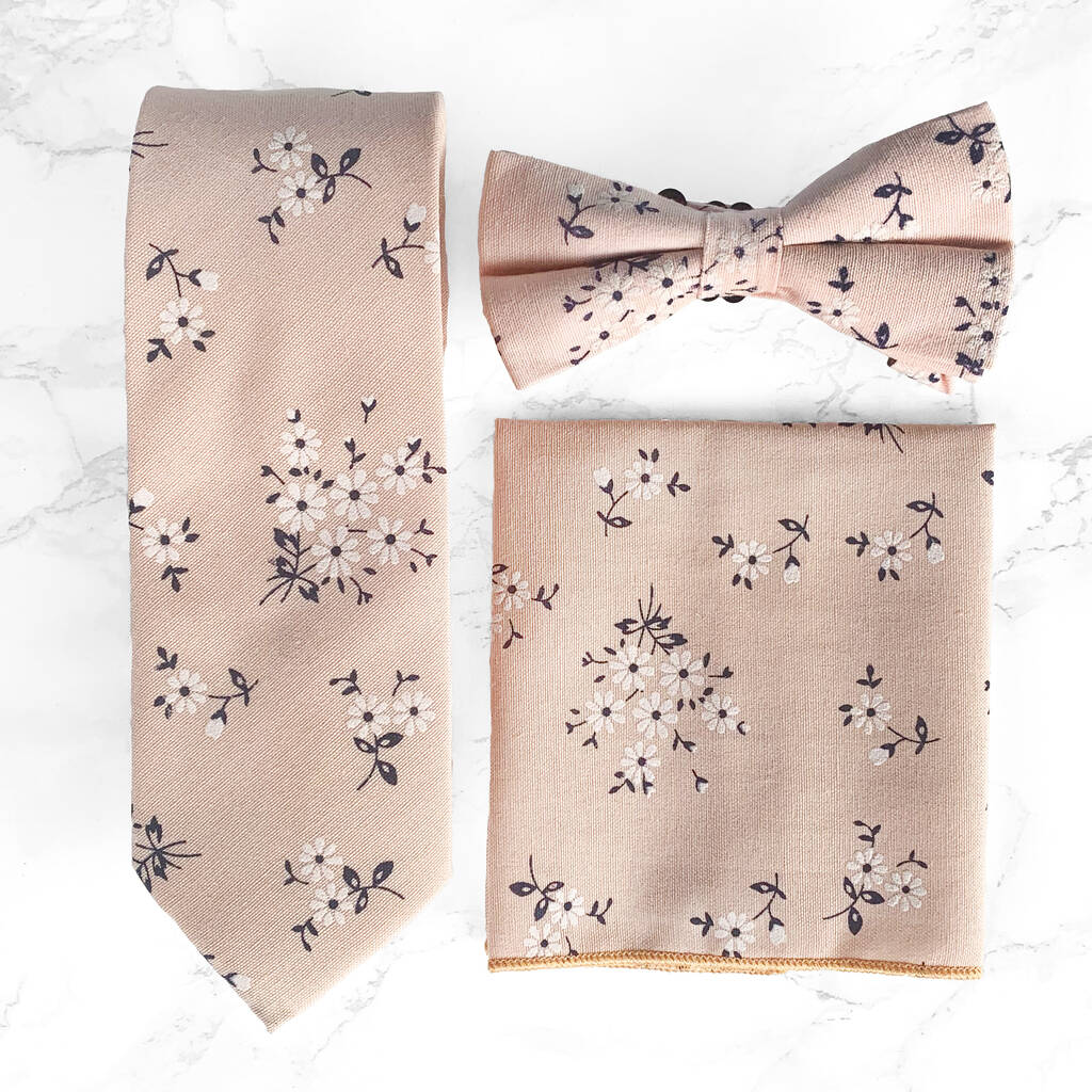 Wedding Handmade 100% Cotton Floral Print Tie In Peach, 1 of 5