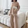 O Neck Beige Full Sleeve Loose Knitted Co Ord Set, thumbnail 2 of 3