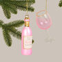 G Decor Rosé Wine Bottle And Glass Christmas Baubles, thumbnail 1 of 6