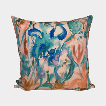 Abstract Floral Velvet Cushion, Blush, 4 of 5