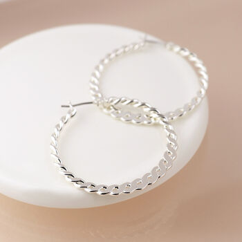 Silver Plated Fancy Twist Hoop Earrings, 2 of 5