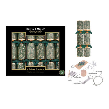 Deluxe Green Christmas Crackers Set Of Six, 4 of 5