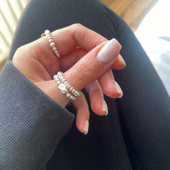 Sterling Silver Personalised Initial Love Heart Charm Stacking Stretch Bead Ring, 4 of 6