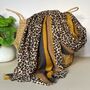 Taupe And Mustard Leopard Print Border Scarf, thumbnail 1 of 3