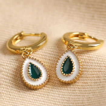 White And Green Teardrop Earrings In Gold Plating, 2 of 4