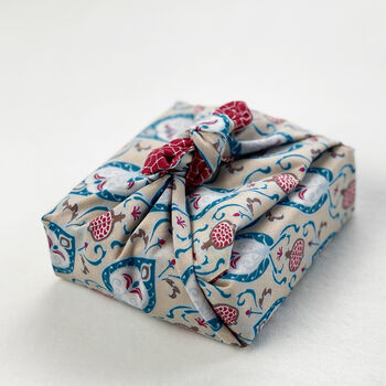 Fabric Gift Wrap Reusable Furoshiki Teal And Cherry, 2 of 7