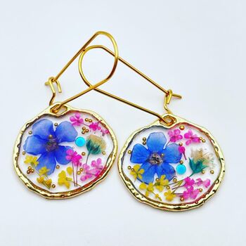 Real Flowers Round Drop Earrings Small Hand Made, 6 of 12