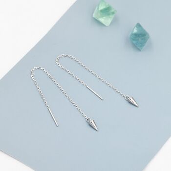 Sterling Silver Dangling Spike Threader Earrings, 2 of 12