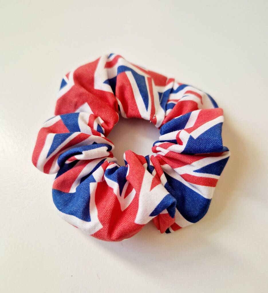 Coronation Blue Union Jack Hairband And Scrunchie Set By Little Sewing Bea