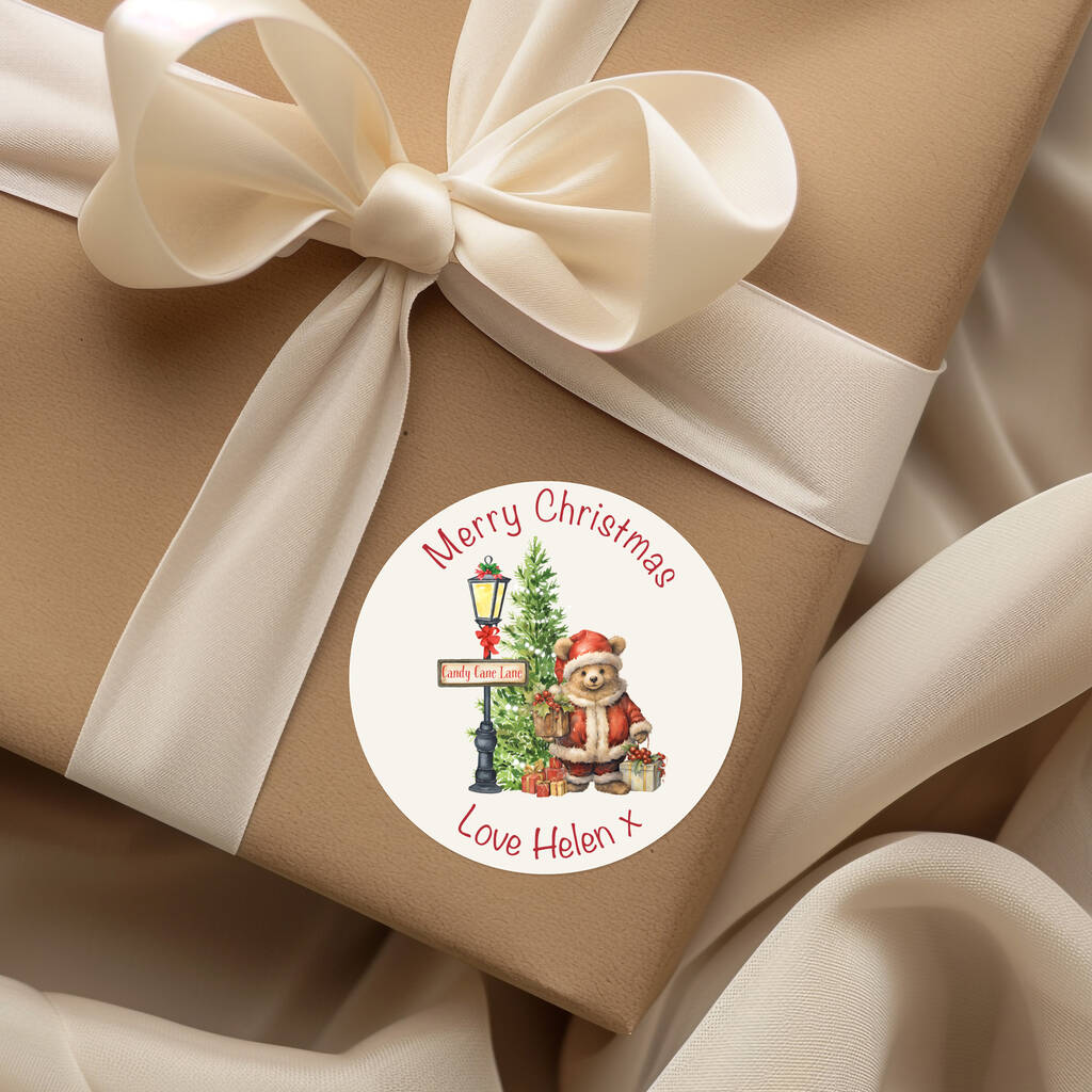 Personalised Bear Christmas Gift Tags Stickers X24, 1 of 3