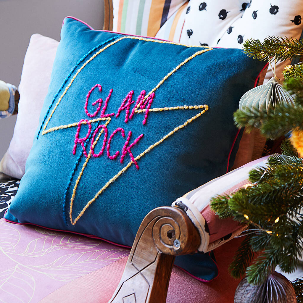 Glam Rock Embroidered Velvet Cushion, 1 of 5