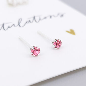 Micro Sterling Silver Pink Tourmaline Stud Earrings, 3 of 6