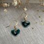 Medium Green Blue Dainty Ceramic Heart Earrings, thumbnail 4 of 10