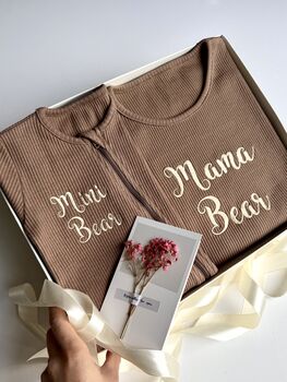 Personalised Mommy And Me Gift Set, New Mom Gift, Matching 2pcs Set And Zip Romper , Perfect For Mother's Day, Baby Shower, 7 of 12