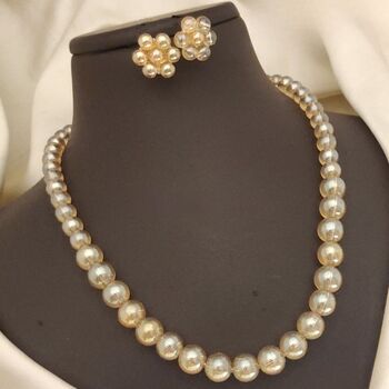 Large Golden Round Pearl Bridesmaid Statement Wedding Necklace And Earring Set, 7 of 7