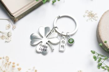 Good Luck Personalised Keyring Four Leaf Clover Gift, 6 of 8