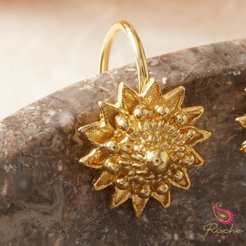 Gold Filigree Flower Hook Earrings, 18k Gold Vermeil, 7 of 9
