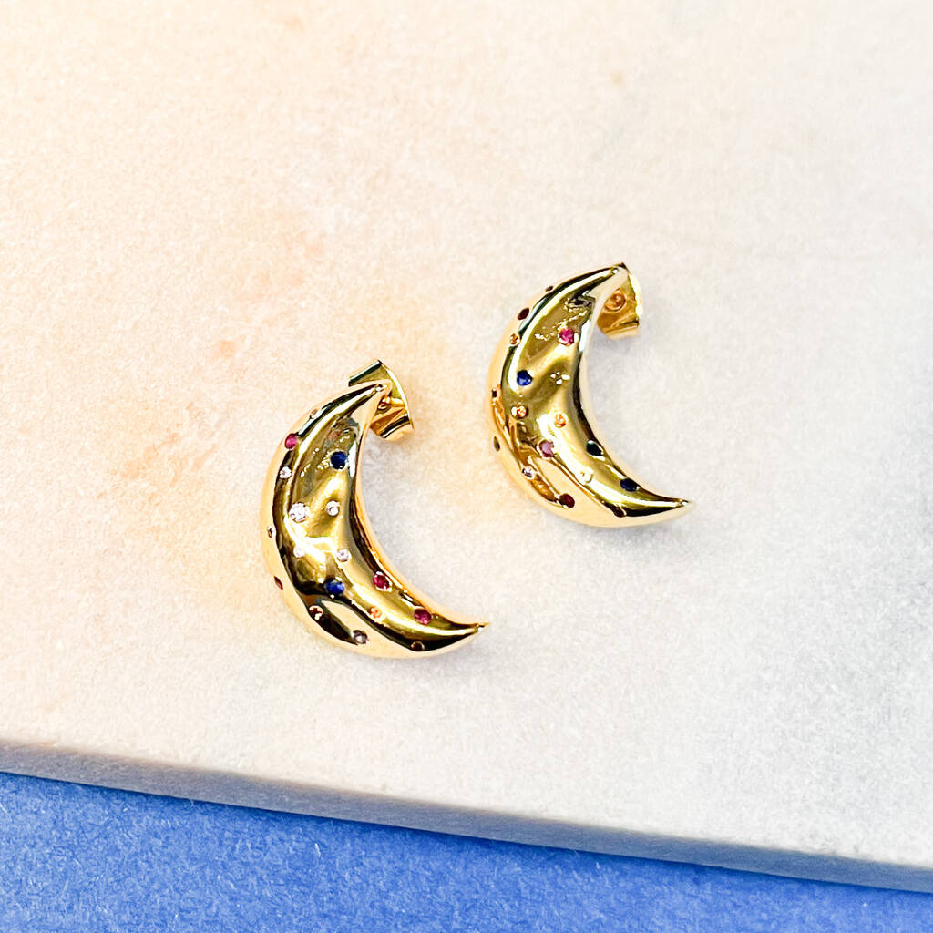 Chunky Crescent Moon Stud Earrings