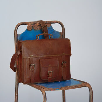 Personalised Vintage Style Brown Leather Laptop Satchel, 4 of 10